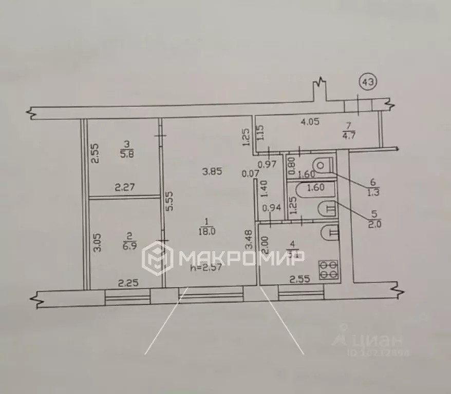 3-к кв. Брянская область, Брянск пер. Фокина, 8 (43.0 м) - Фото 1