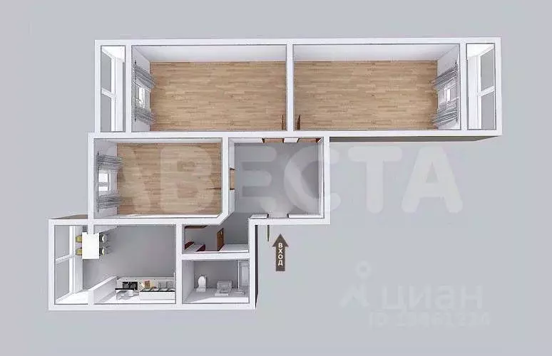 3-к кв. Омская область, Омск ул. 22-го Партсъезда, 6/1 (77.6 м) - Фото 2