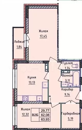 2-к. квартира, 63,9 м, 4/10 эт. - Фото 1