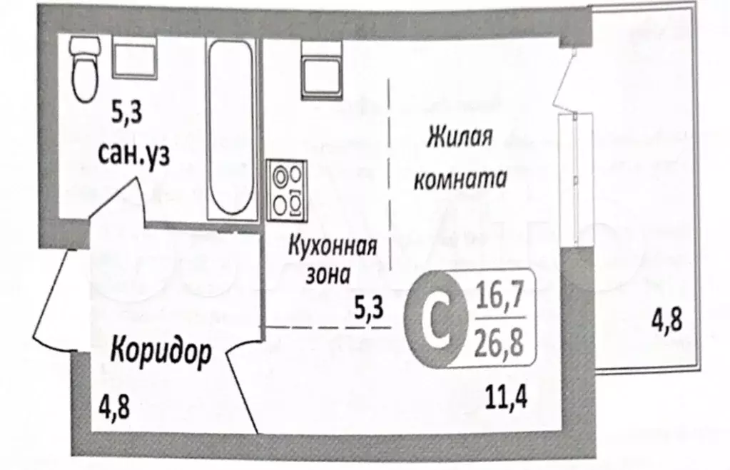 1-к. квартира, 31,7 м, 2/18 эт. - Фото 0