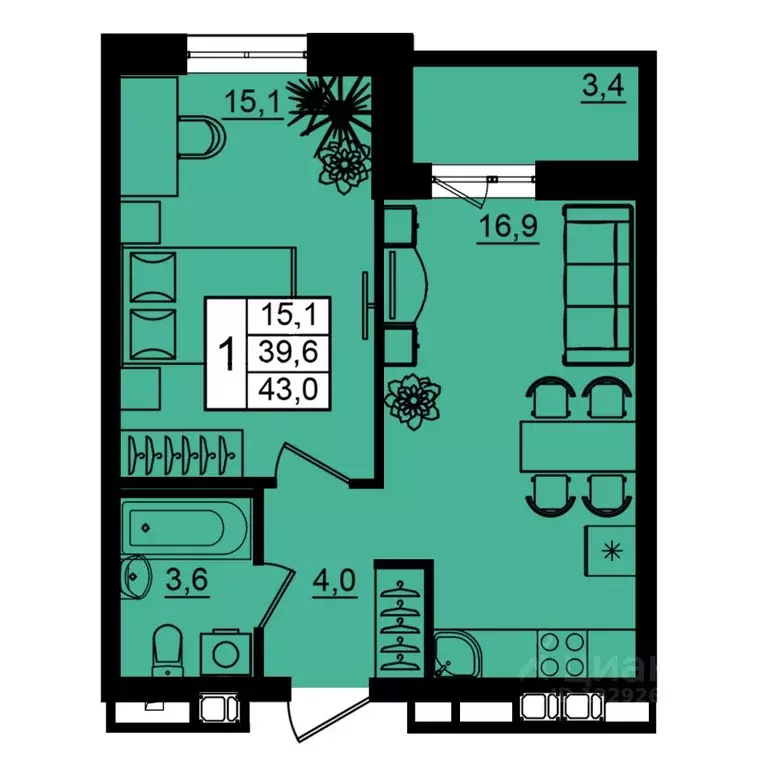 1-к кв. Волгоградская область, Волгоград Рубин жилой комплекс (43.0 м) - Фото 1