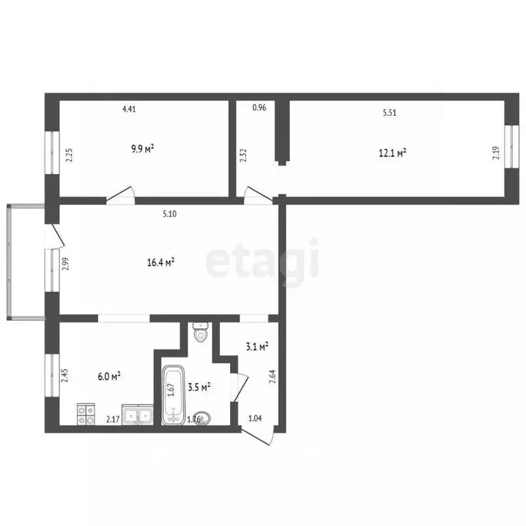 3-к кв. Кемеровская область, Кемерово ул. Демьяна Бедного, 7 (53.2 м) - Фото 1