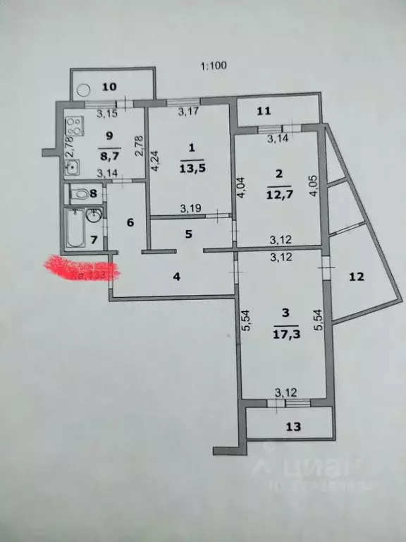 3-к кв. Белгородская область, Белгород бул. Юности, 27 (77.0 м) - Фото 2