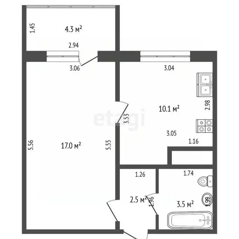 1-к кв. Башкортостан, Стерлитамак ул. Ботаническая, 4 (33.1 м) - Фото 2