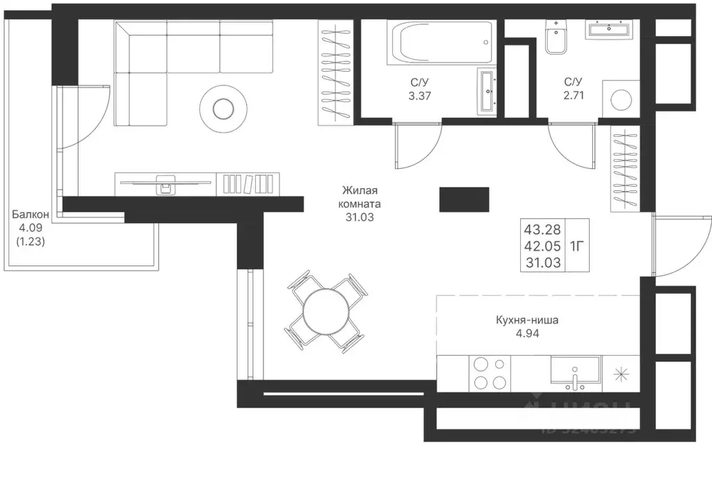 1-к кв. Татарстан, Казань Мой Ритм жилой комплекс, ПК14 (43.28 м) - Фото 1