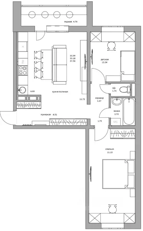 3-к кв. Челябинская область, Челябинск Ярославская ул., 11 (58.0 м) - Фото 2