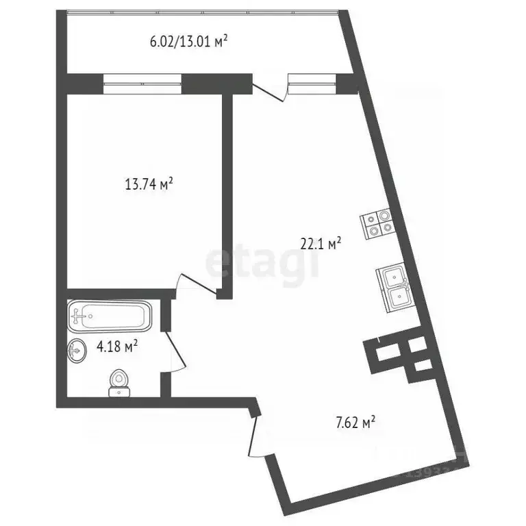1-к кв. Тюменская область, Тюмень ул. Николая Машарова, 10 (53.22 м) - Фото 1