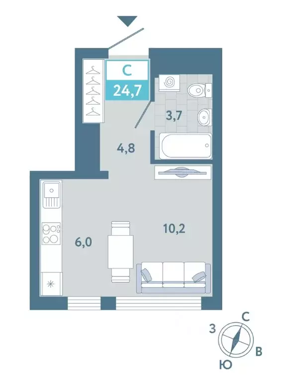 Студия Тюменская область, Тюмень Айрис жилой комплекс (24.7 м) - Фото 1