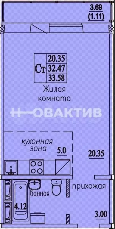 Квартира-студия, 33 м, 9/10 эт. - Фото 0