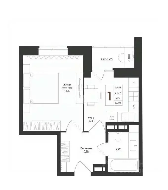 1-к кв. Орловская область, Орловский муниципальный округ, с. Старцево ... - Фото 2