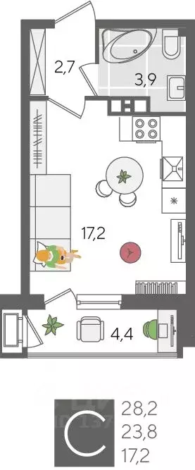 Студия Краснодарский край, Краснодар Новороссийская ул., 88 (28.2 м) - Фото 1