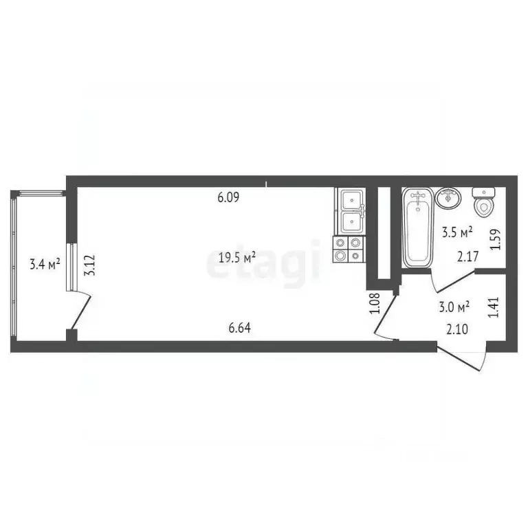 Студия Санкт-Петербург пос. Шушары, Первомайская ул., 5к1 (26.0 м) - Фото 2