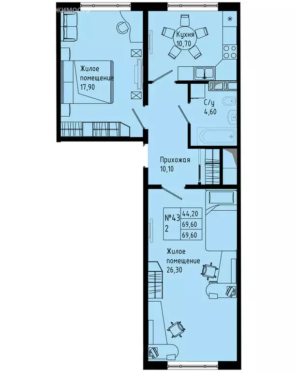 2-комнатная квартира: Коммунар, Железнодорожная улица, 41к2 (69.6 м) - Фото 1
