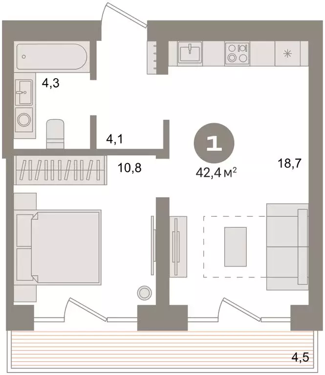 2-комнатная квартира: Тюмень, Причальная улица, 7 (42.4 м) - Фото 2