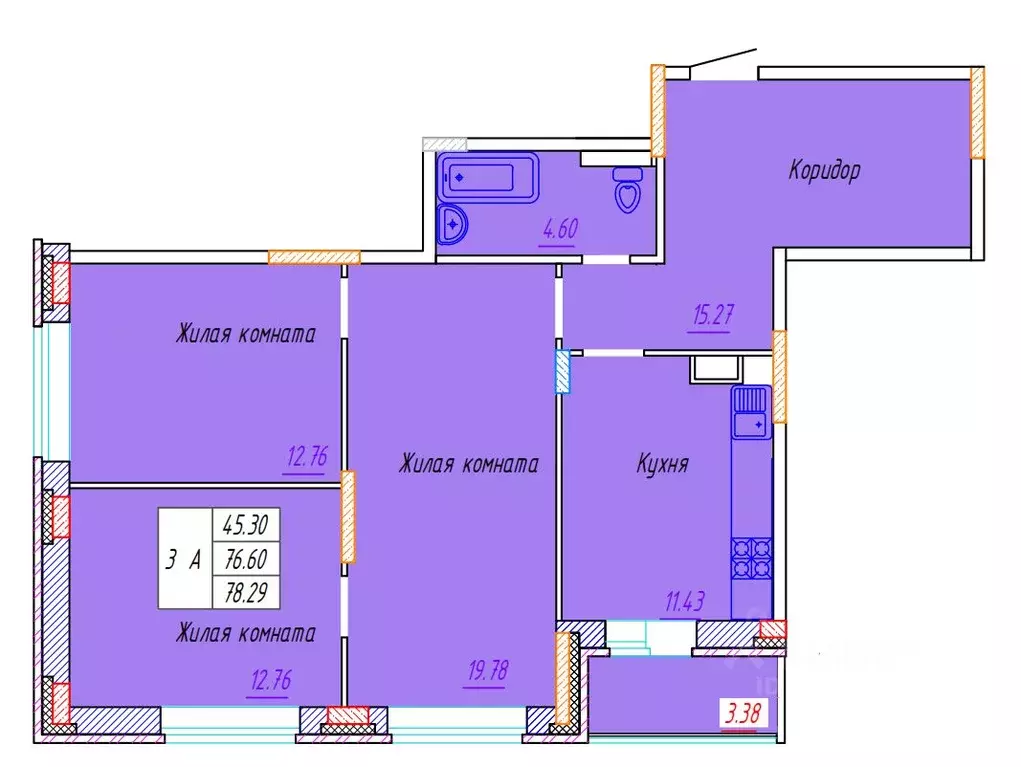 3-к кв. Чувашия, Новочебоксарск бул. Речной, поз7 (78.29 м) - Фото 0