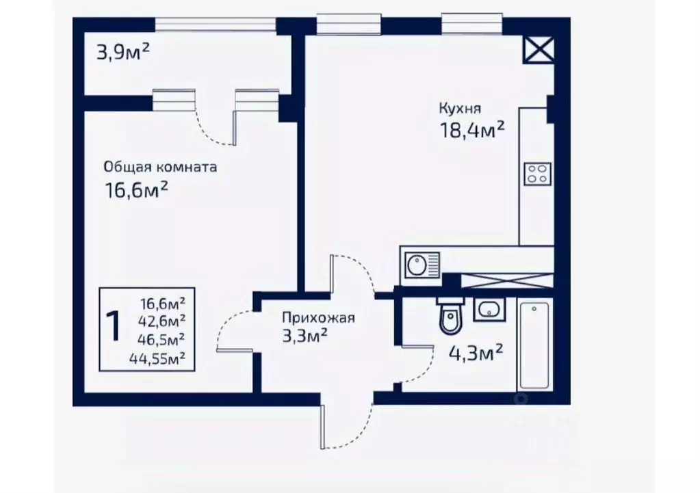 1-к кв. Крым, Симферопольский район, с. Мирное ул. Щедрая, 1 (43.0 м) - Фото 0