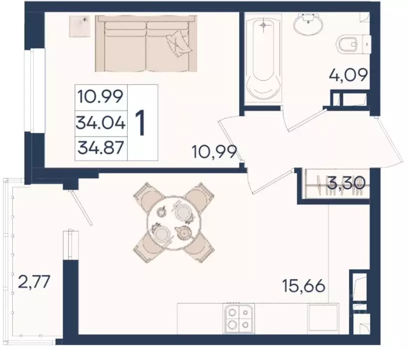 1-к кв. Краснодарский край, Краснодар  (34.87 м) - Фото 0