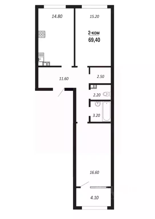 2-к кв. Омская область, Омск просп. Королева (69.4 м) - Фото 0