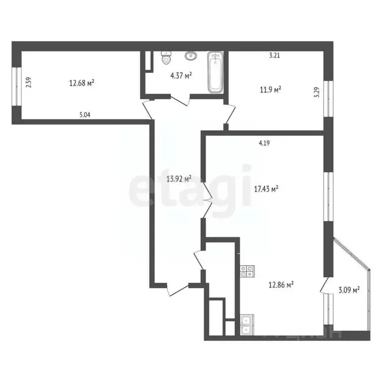 3-к кв. Тюменская область, Тюмень ул. Тимофея Чаркова, 81 (72.3 м) - Фото 1