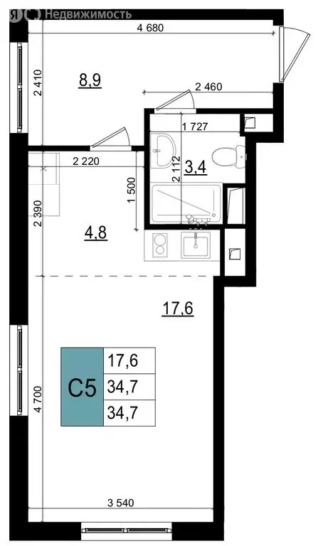 Квартира-студия: Одинцово, улица Бзри, к23 (35.9 м) - Фото 0