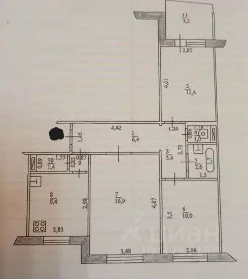 3-к кв. Татарстан, Казань Парковая ул., 18 (62.2 м) - Фото 2