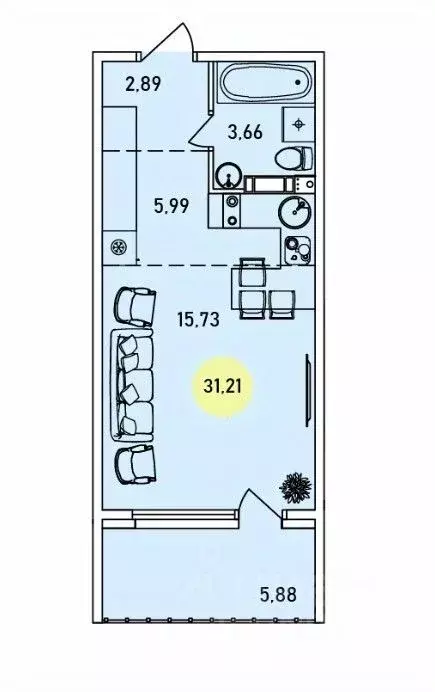 Студия Ярославская область, Ярославль ул. Дядьковская, 19Б (31.21 м) - Фото 1