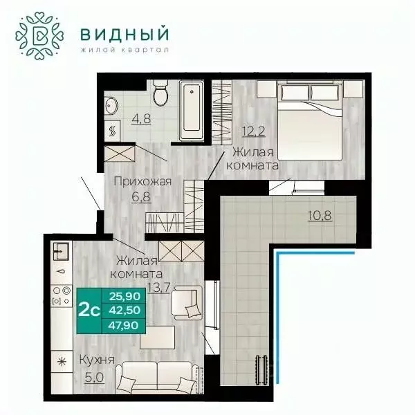 2-к кв. Пермский край, Пермь Кавказская ул., 13к1 (47.9 м) - Фото 1