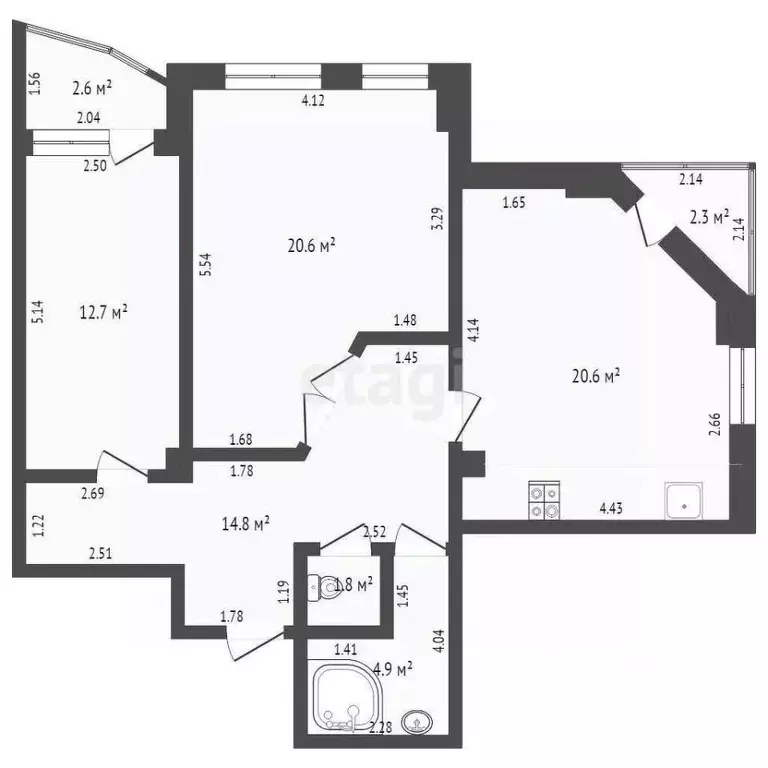2-к кв. Тюменская область, Тюмень ул. Василия Гольцова, 3 (75.0 м) - Фото 2