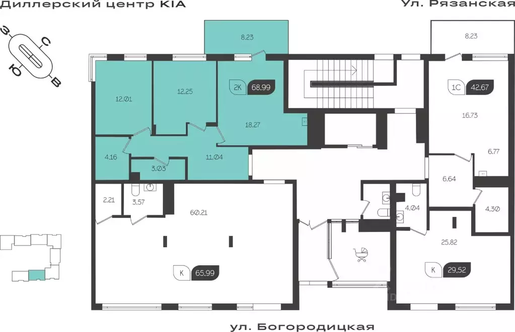 2-к кв. Тульская область, Тула ул. Богородицкая, 8В (63.22 м) - Фото 2