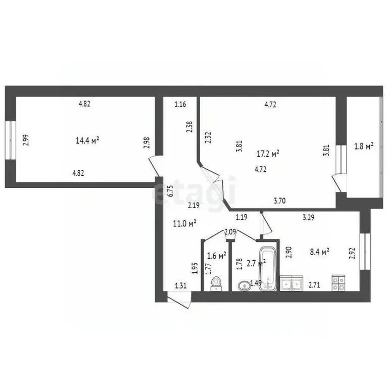 2-к кв. Мордовия, Саранск ул. Ульянова, 89 (55.3 м) - Фото 2