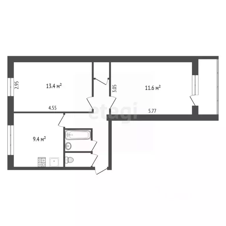 2-к кв. Калужская область, Ферзиковский район, Сугоново с/пос, д. ... - Фото 2