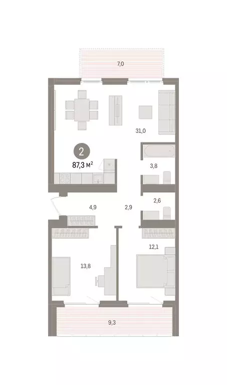 2-комнатная квартира: Новосибирский район, рабочий посёлок Краснообск, ... - Фото 2