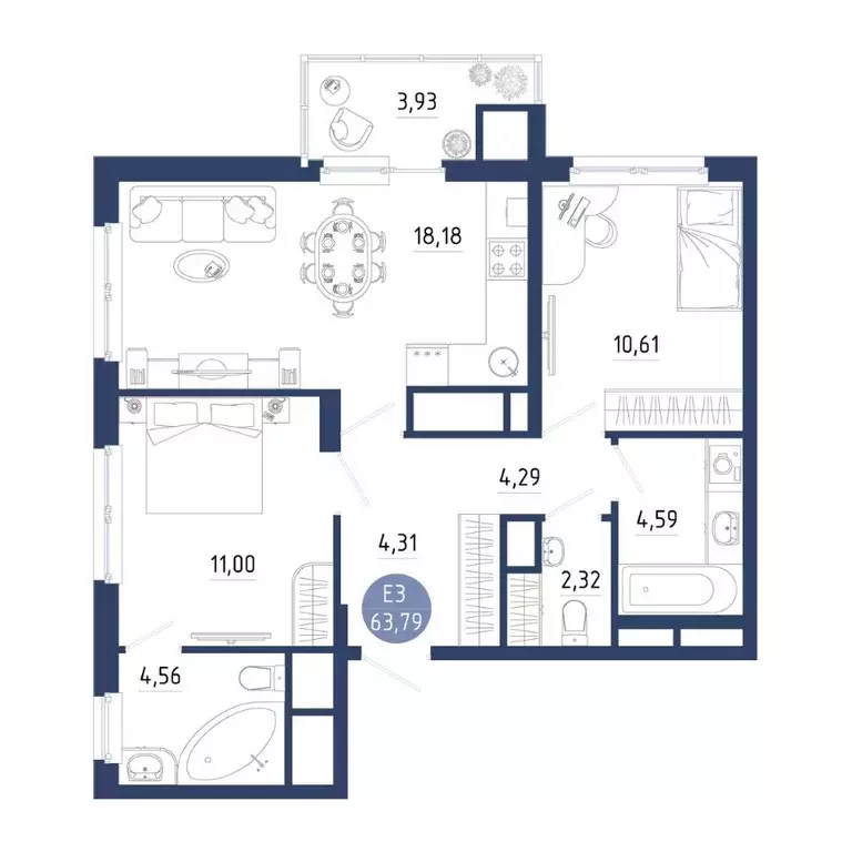2-к кв. Рязанская область, Рязанский муниципальный округ, с. Дядьково ... - Фото 1