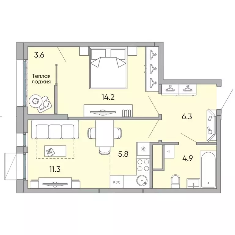 2-комнатная квартира: Чита, микрорайон Хороший, 14 (46.2 м) - Фото 1