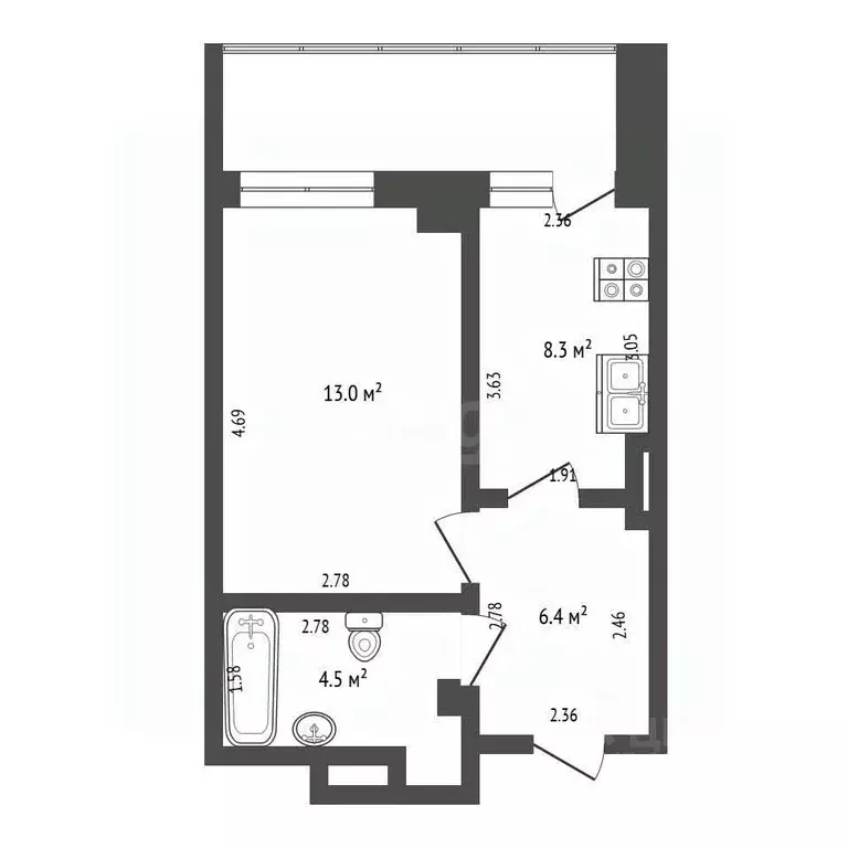 1-к кв. Саха (Якутия), Якутск ул. Лермонтова, 49 (32.2 м) - Фото 2