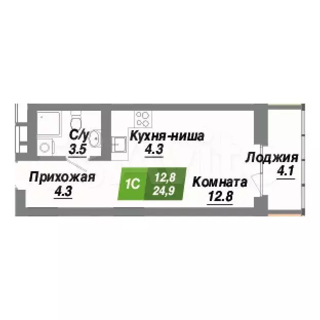 Квартира-студия, 24,9 м, 14/23 эт. - Фото 0