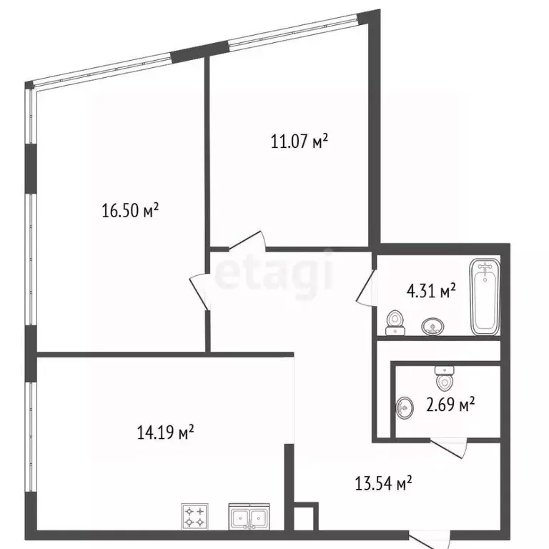 2-к кв. Санкт-Петербург ул. Челюскина, 10 (63.2 м) - Фото 2