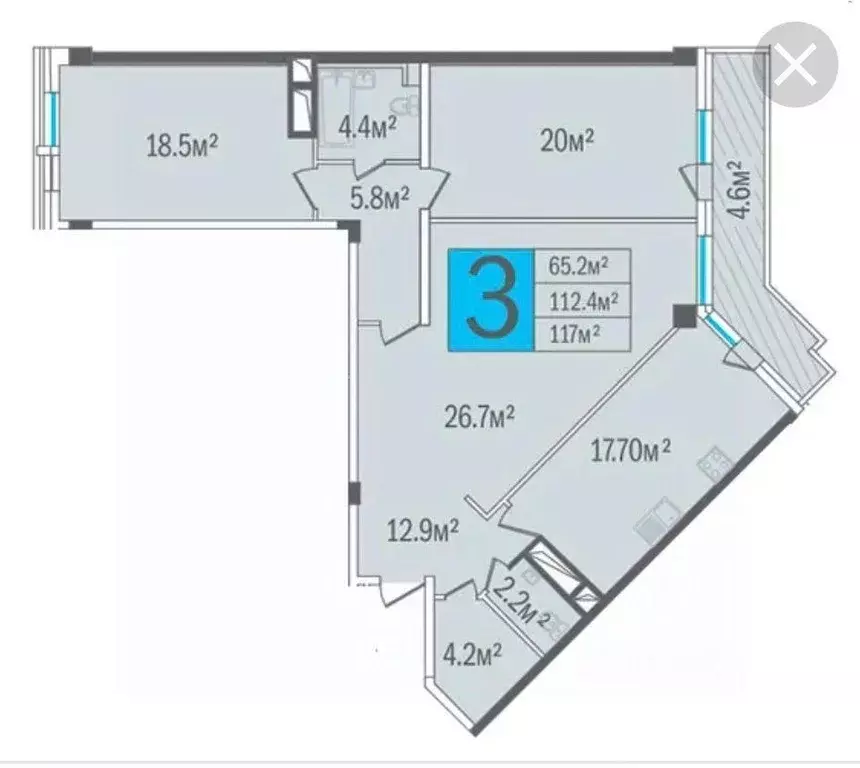 Квартира, 3 комнаты, 117 м - Фото 1