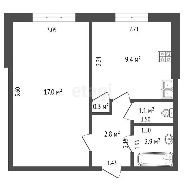 1-комнатная квартира: Самара, Ново-Вокзальная улица, 197 (32.7 м) - Фото 1