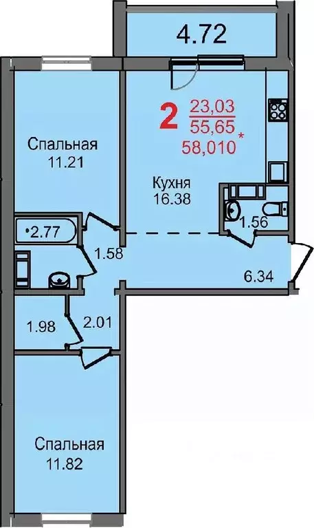 2-к кв. Челябинская область, Челябинск Новороссийская ул., 21а (55.65 ... - Фото 0