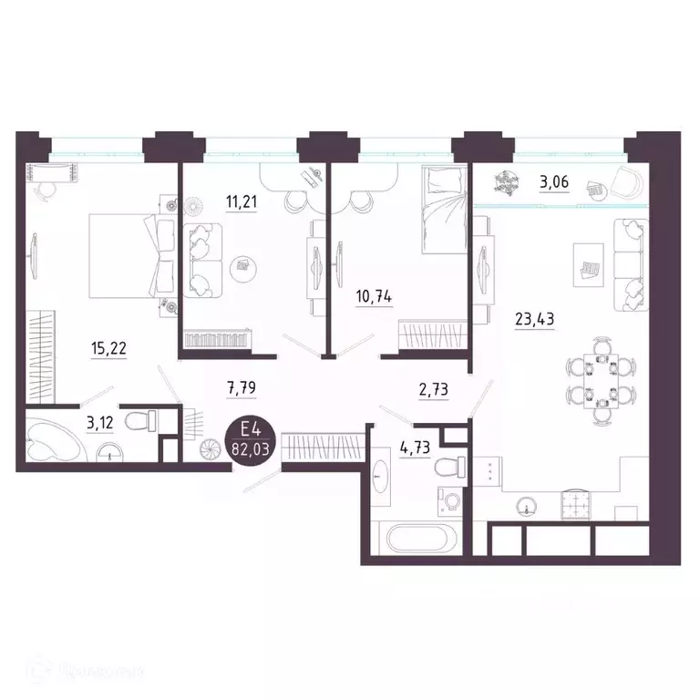 3-к кв. Рязанская область, Рязань Московское ш. (82.03 м) - Фото 1