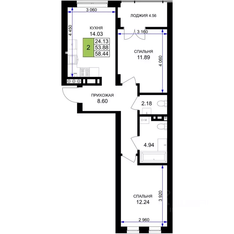 2-к кв. Калининградская область, Гурьевск Включи жилой комплекс (58.44 ... - Фото 1