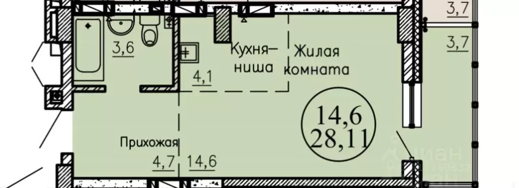 Студия Новосибирская область, Новосибирск ул. Пархоменко, 27 (27.89 м) - Фото 0