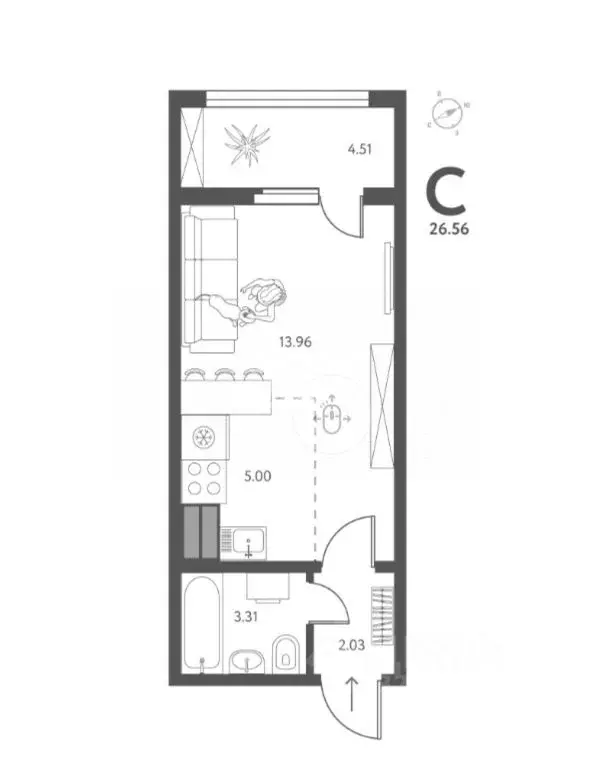 Студия Липецкая область, Липецк ул. Перова, 2Д (26.56 м) - Фото 0