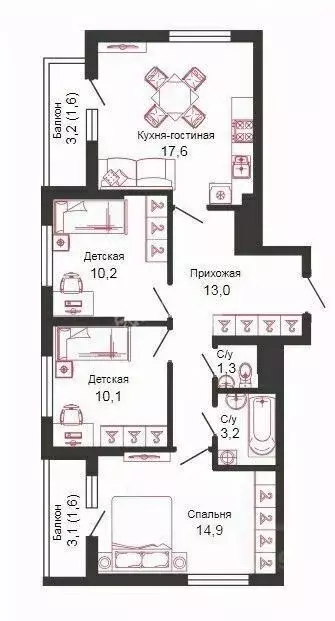 3-к кв. Краснодарский край, Новороссийск ул. Герцена (75.0 м) - Фото 1