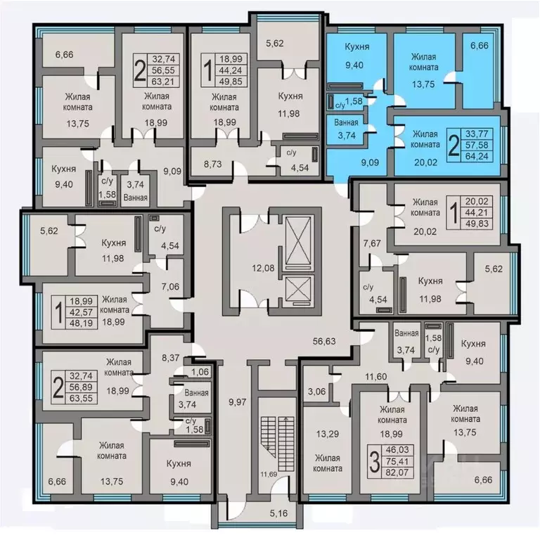 2-к кв. Калужская область, Калуга ул. Минская, 26 (64.24 м) - Фото 1