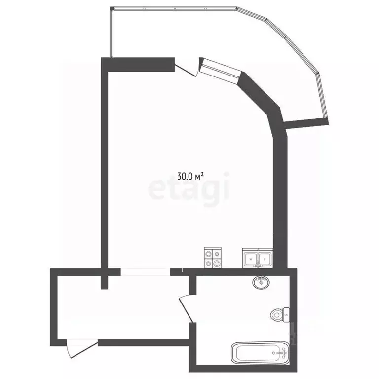 Студия Тюменская область, Тюмень ул. Максима Горького, 3к1 (44.5 м) - Фото 2