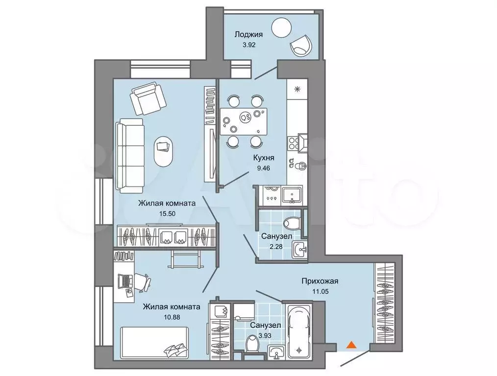 2-к. квартира, 55 м, 7/8 эт. - Фото 0