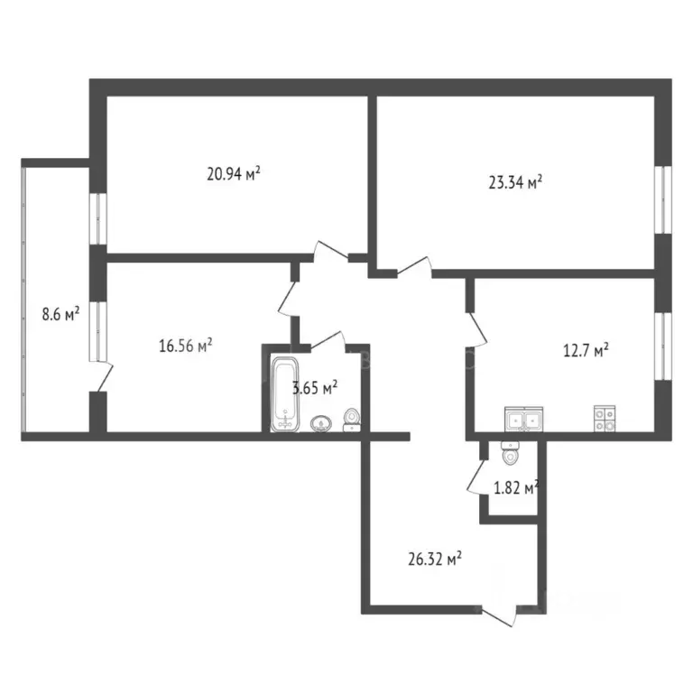 3-к кв. Тюменская область, Тюмень Кремлевская ул., 102 (106.0 м) - Фото 1