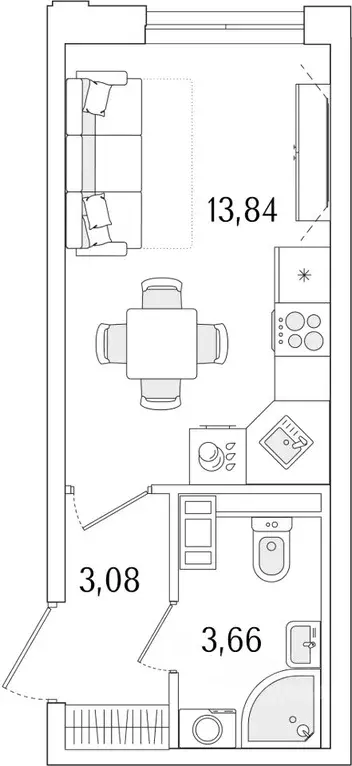 Студия Санкт-Петербург ул. Фучика, 12к3Д (20.58 м) - Фото 1